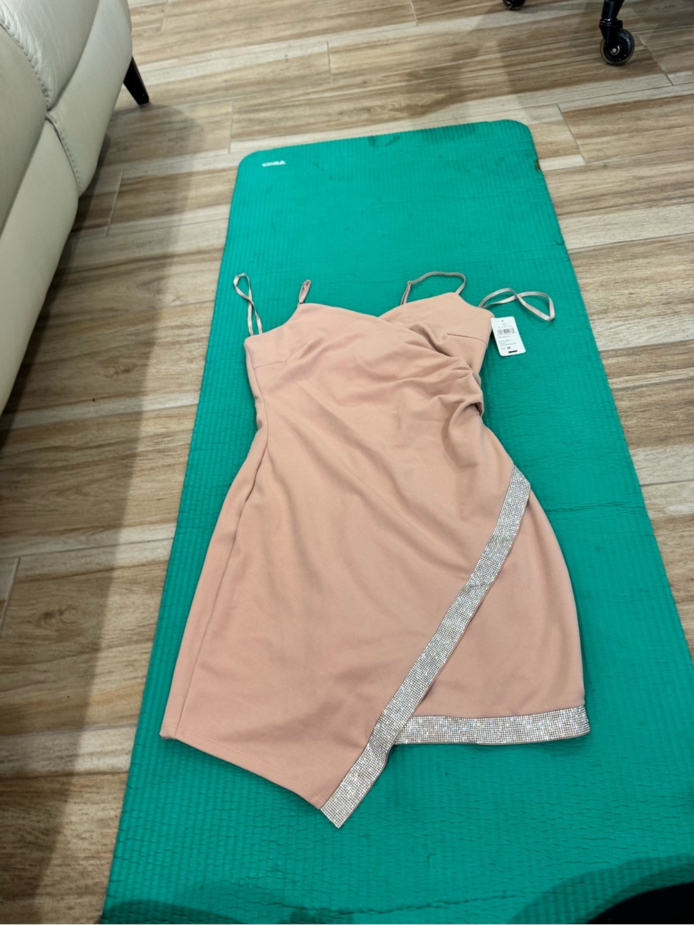 Windsor Blush Pink Rhinestone-Trim Mini Slip Dress